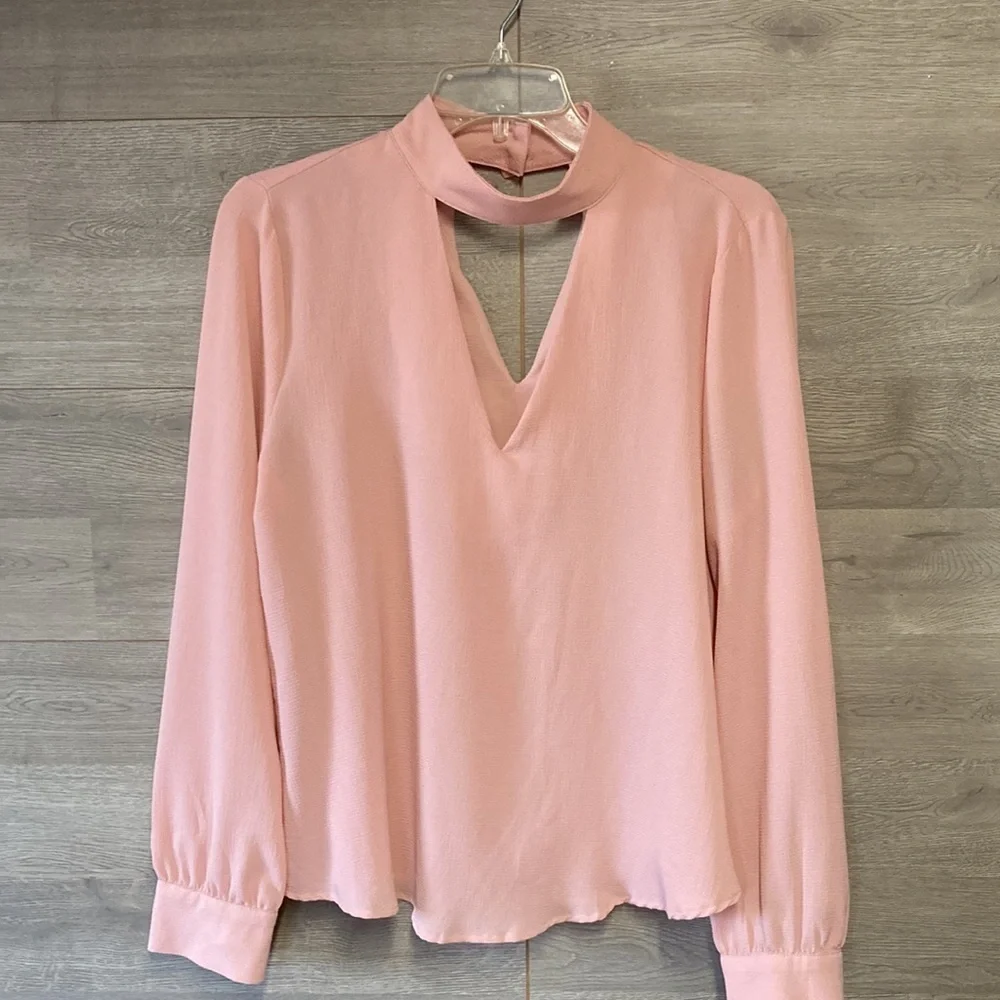 Pink V neck cut out blouse size L